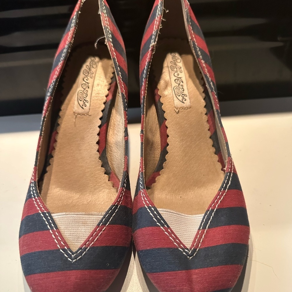 Naughty Monkey Red and Blue Striped Heels